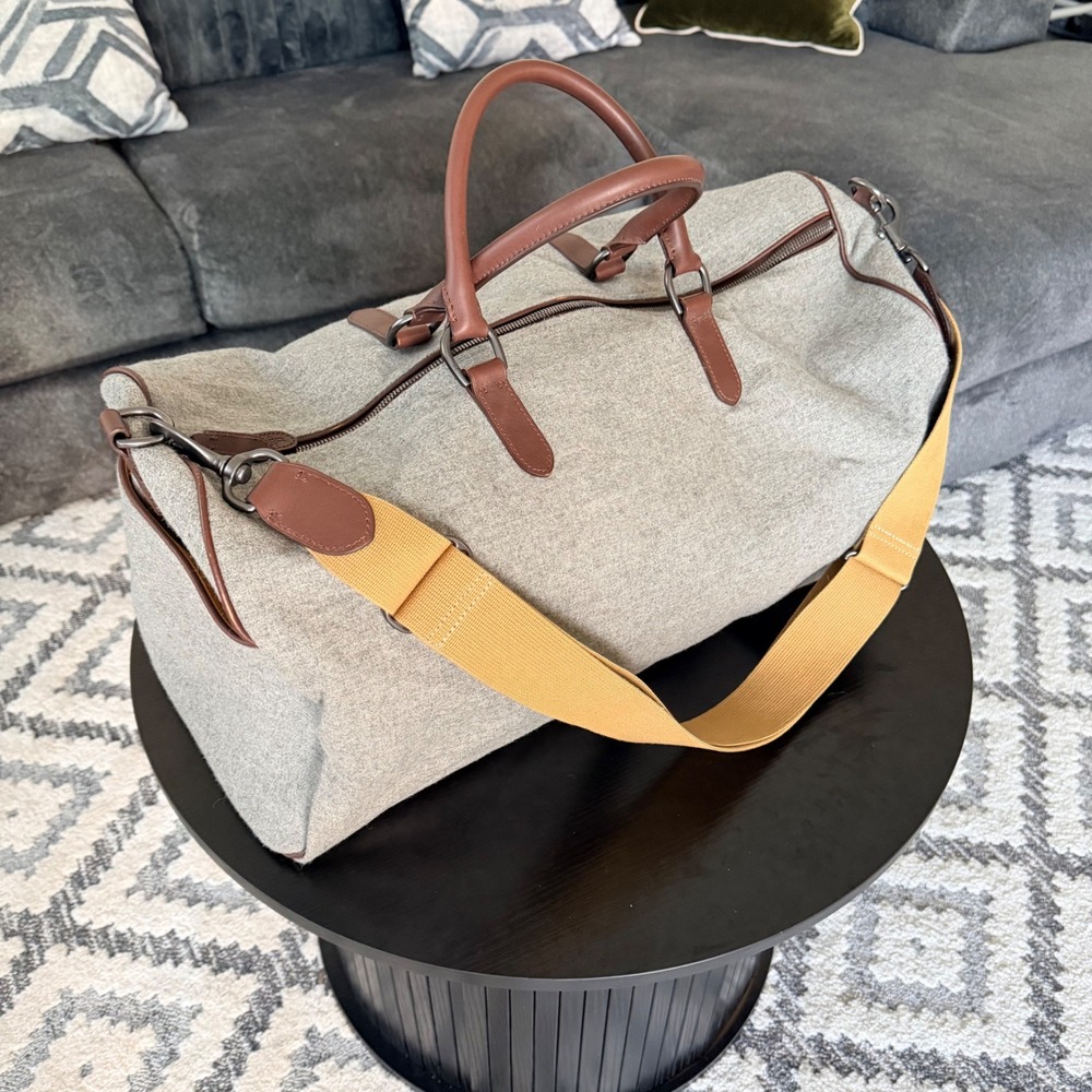 Polo Golf Ralph Lauren Duffel Bag Mens OS Grey Wool Leather Trim Weekend Travel